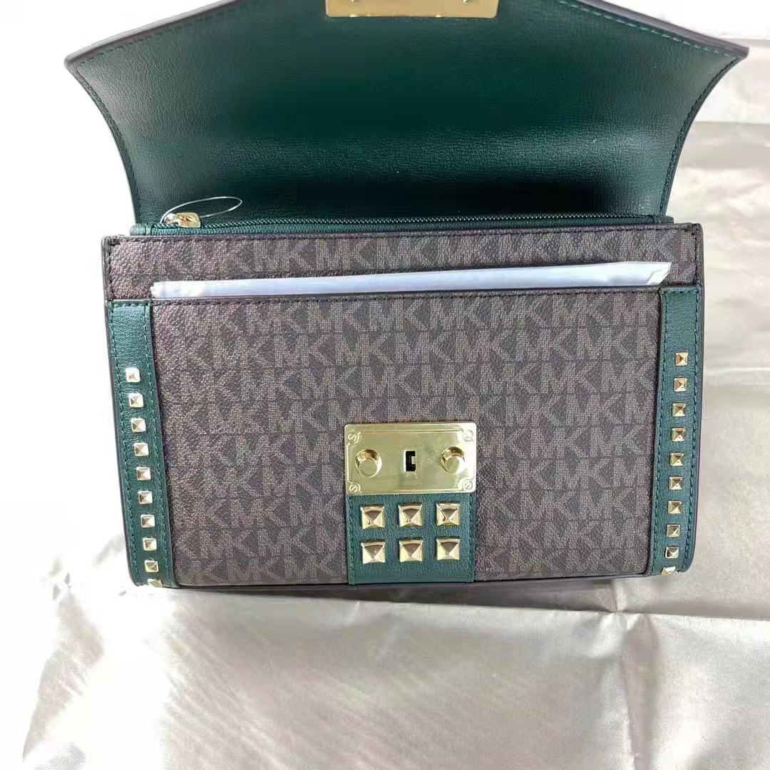 Michael Kors Rose 35F1GX0L2B Medium Flap Shldr Messenger Bag In Racing Green Michael Kors Rose 35F1GX0L2B Medium Flap Shldr Messenger Bag In Racing Green